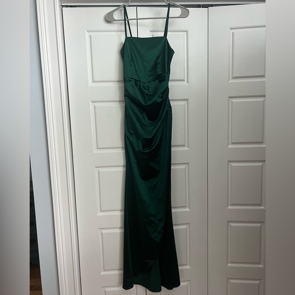 Honey and Rosie Green Spaghetti Strap Maxi Gown